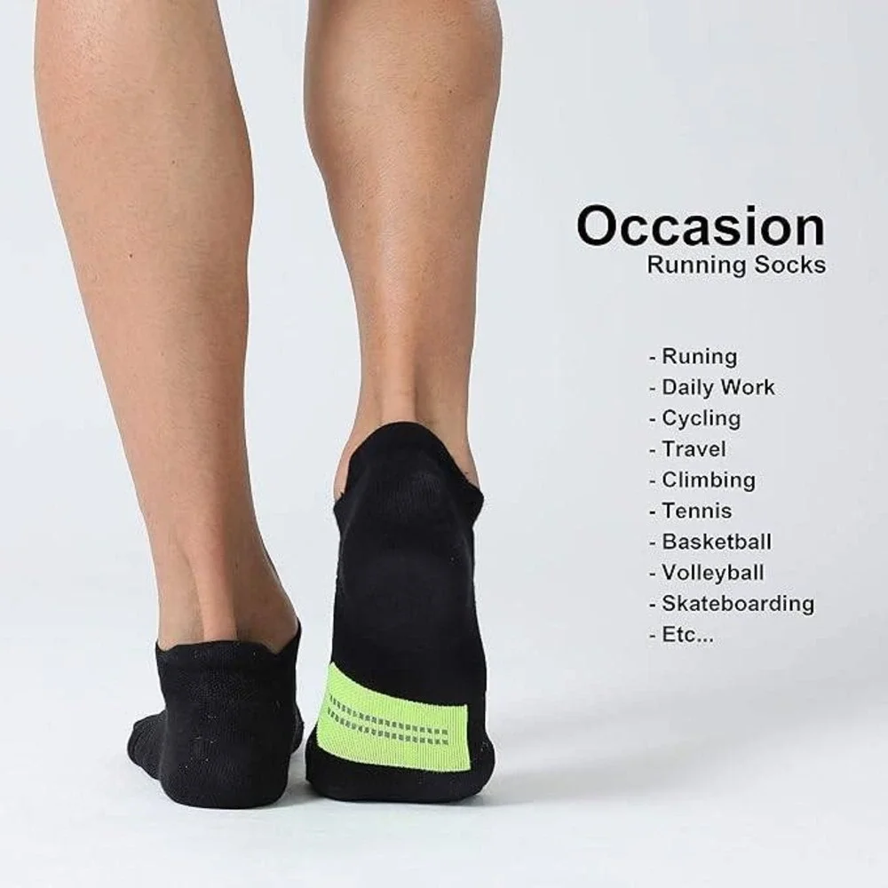 Set of 6 CS CELERSPORT Men's M Black/Green Ankle Running Socks with Cushion